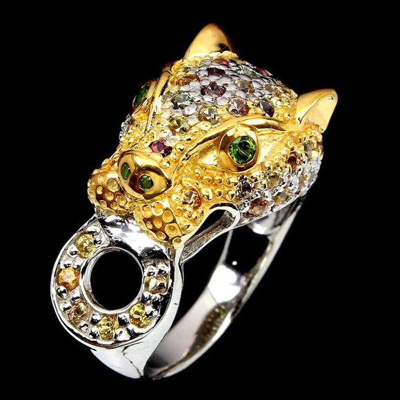 NEW Size 8.5 Sapphire & Chrome Diopside Tiger Ring - Picture 2 of 3